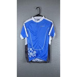Nuckily Cycling Jersey Womens Large Blue Floral Full Zip Short Sleeve Bike Shirt